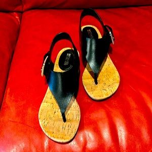 Michael Kors black leather sandals with cork bottom and heel. Like new! Size 6